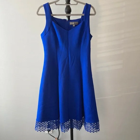donna ricco blue dress Donna Ricco Women's Bright Blue Eyelet Hem Cap Sleeve Size 2 Dress W23